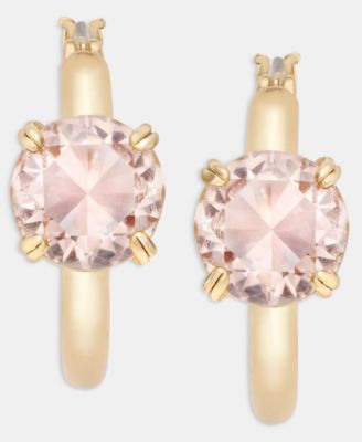 Gold-Tone Colored Stone Solitaire Small Hoop Earrings, 0.57"