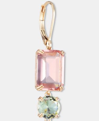 Gold-Tone Glass Stone Mixed Cut Triple Drop Earrings