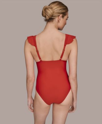 Donna Karan Women's Belted Flutter-Sleeve One-Piece Swimsuit