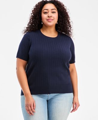Plus Size Ribbed Short-Sleeve Sweater