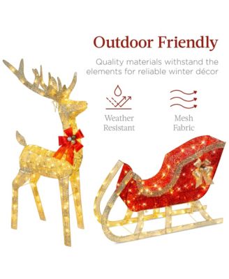 Lighted Christmas 4ft Reindeer & Sleigh Outdoor Yard Decoration Set w/ 205 LED Lights, Stakes