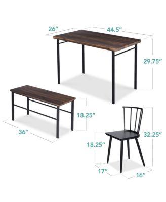 4-Piece Dining Kitchen Table Set w/ 2 Spindle-Back Chairs, Bench