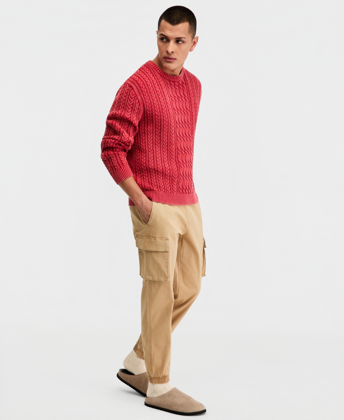 Sun + Stone Men's Cotton Fisherman Cable-Knit Sweater, Macy's Exclusive