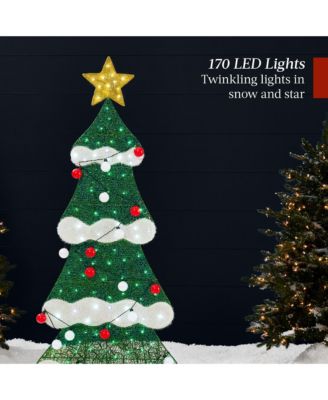 6ft Lighted 2D Christmas Tree Outdoor Decor w/ 170 LED Lights, Gift Boxes, Storage Bag