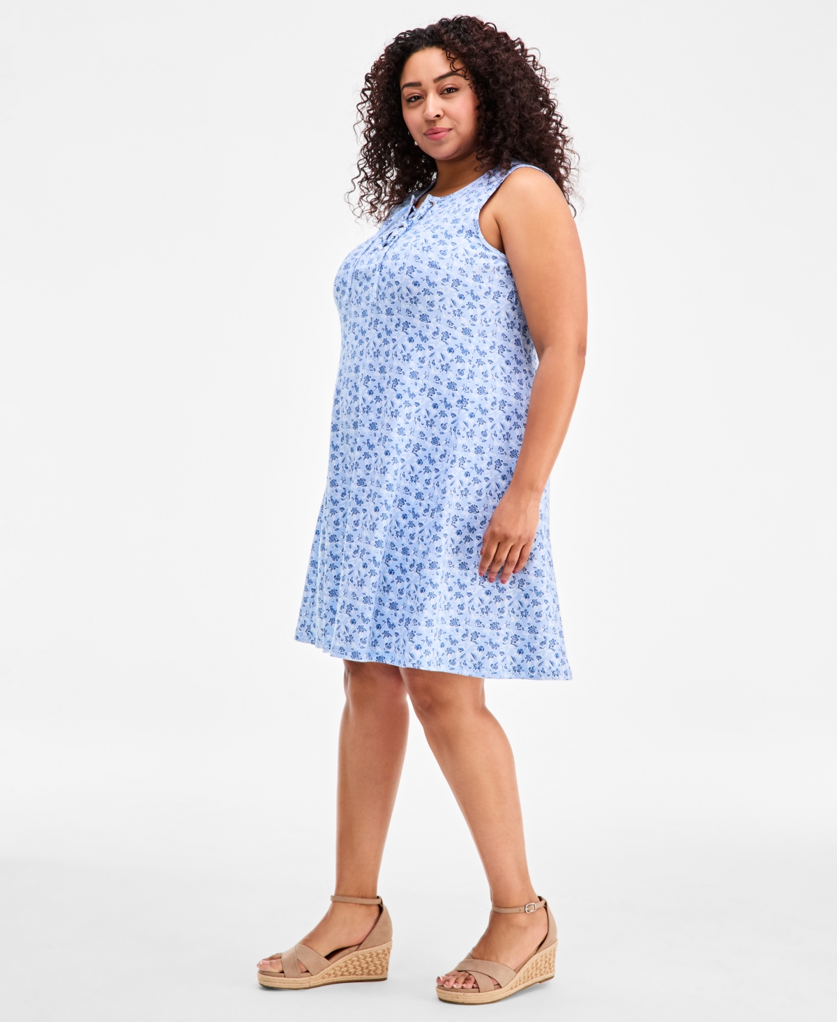 Style & Co Plus Floral-Print Lace-Up Dress, Macy's Exclusive