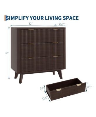 32" Width Modern Nightstands, Fluted Nightstand with Faux Marble Top, 3 Drawer Bedside Table, Large Nightstand for Bedroom