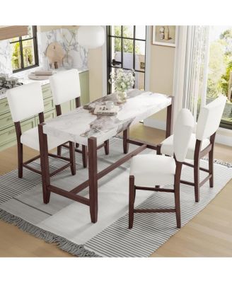 5-Piece Counter Height Dining Set, Faux Marble Table and 4 Upholstered Chairs for Small Spaces or Dining Room-Maison Boucle