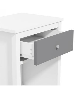 Wooden Nightstand with Drawer and Open Shelf with Silver Handle for Kids & Adults