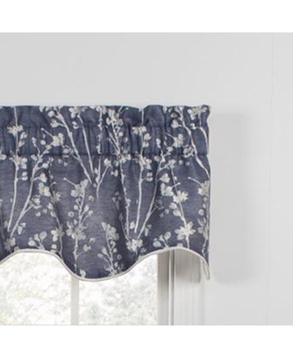 Ellis Curtain Meadow High Quality Room Darkening Solid Natural Color Lined Scallop Window Valance - 50 x15", Cobalt
