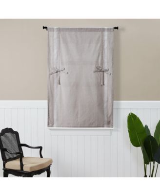 Country Farmhouse Cotton Striped Rod Pocket Tie Up Window Curtain Panel - Brown/Stone