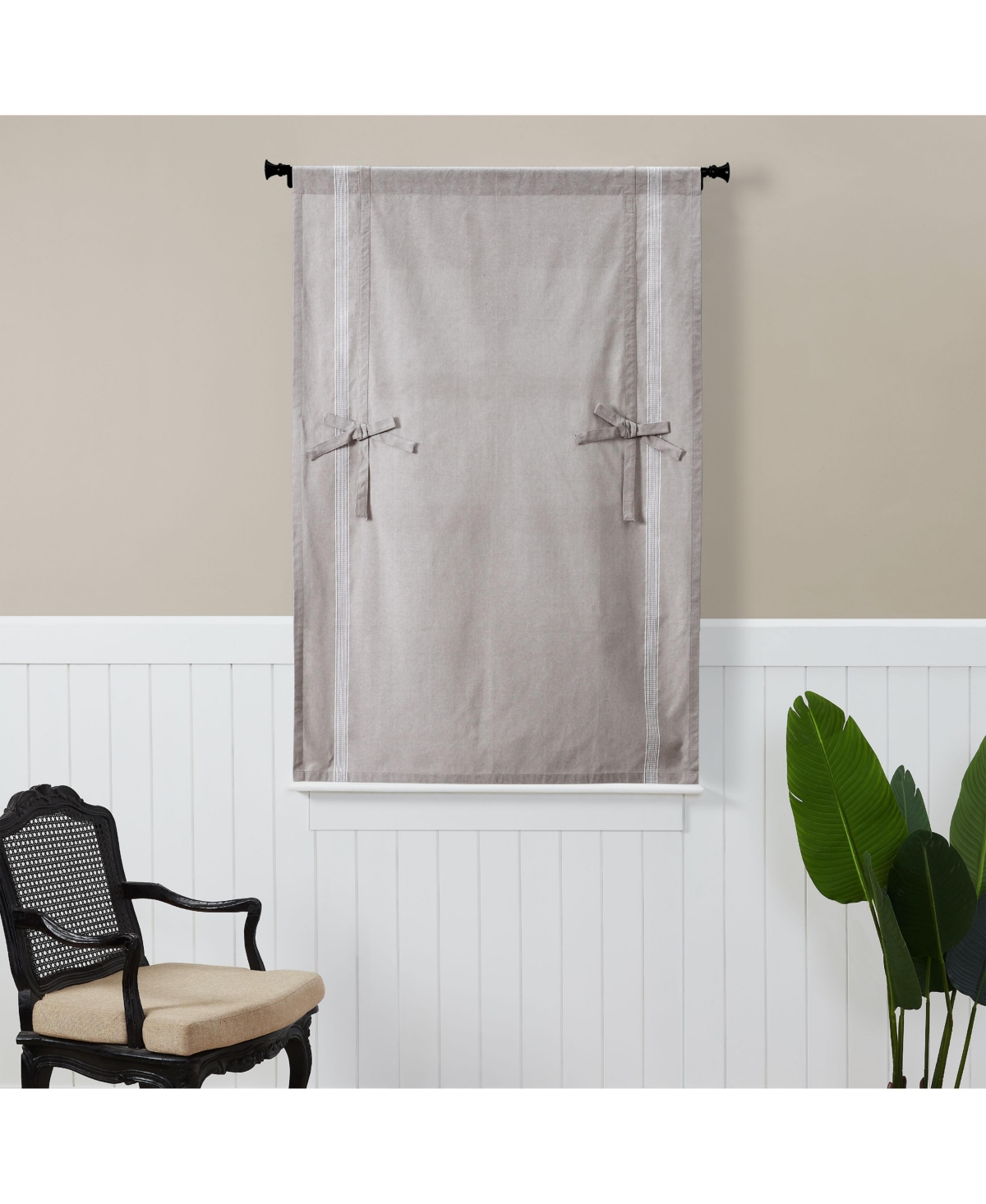 Kate Aurora Country Farmhouse Cotton Striped Rod Pocket Tie Up Window Curtain Panel - Brown/Stone