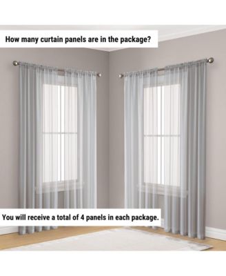 Essentials Sheer Voile 4 Pc. Set Window Treatment Rod Pocket Curtain Panels
