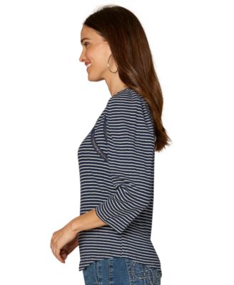 Petite Striped Boat Neck Knit Top