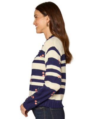 Petite Embroidery Striped Sweater