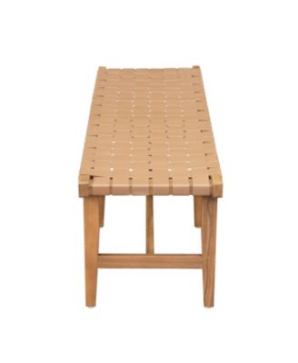 Stylish Acacia Wood Bedroom Bench with Woven PU Leather Seat