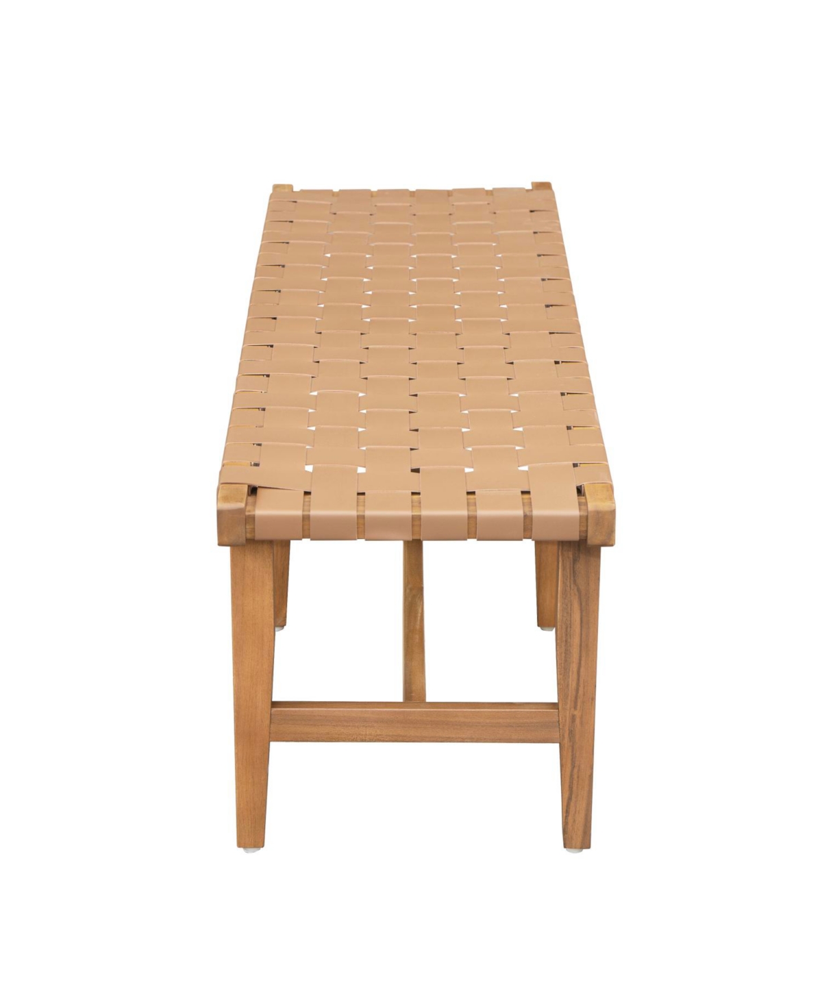 Streamdale Furniture Stylish Acacia Wood Bedroom Bench with Woven Pu Leather Seat