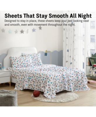 Printed Kids Bed Sheets - Multi Piece - Patterned Bed Sheet Set - Wrinkle Resistant & Ultra Soft - For Mattresses up to 15 Inches Deep