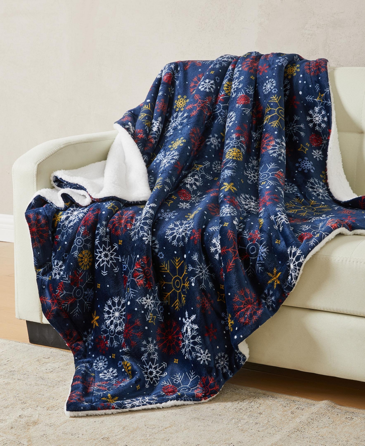 Linery & Co. Velvet Plush Fleece Reversible Sherpa Christmas Throw