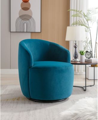 Teal Velvet  Swivel Accent Armchair With Black Powder Coating Metal Ring
