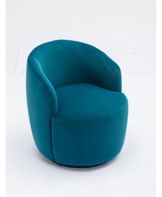 Teal Velvet  Swivel Accent Armchair With Black Powder Coating Metal Ring
