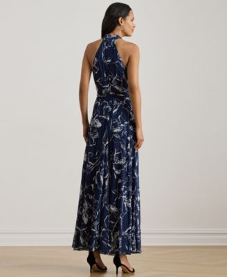 Women's Floral Belted Georgette Halter Maxi Dress