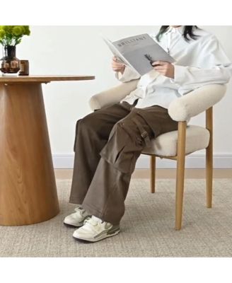 3-Piece Round Dining Table Set for 2 with Boucle Armchairs, Modern Wood Finish Table and Upholstered Chairs for Small Spaces