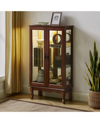 Curio Display Cabinet with Interior Lighting Mirrored Panel and Classic Style