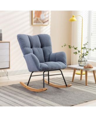 Streamdale Teddy Fabric Rocking Gilder Nursery Chair For Living Room Indoor,Light Blue