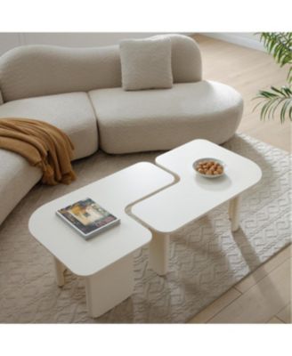 2 Pcs Modern Modular Coffee Table Set, Free-Combination Farmhouse Table Set