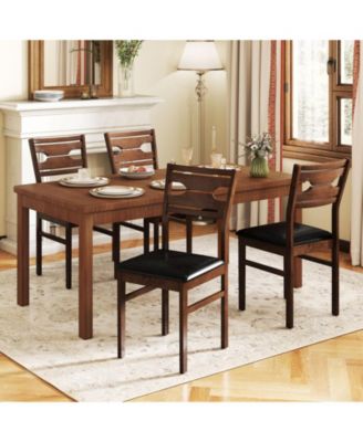 Dining Chair Set of 2 w/ Rubber Wood Frame Padded Seat Curved Backrest