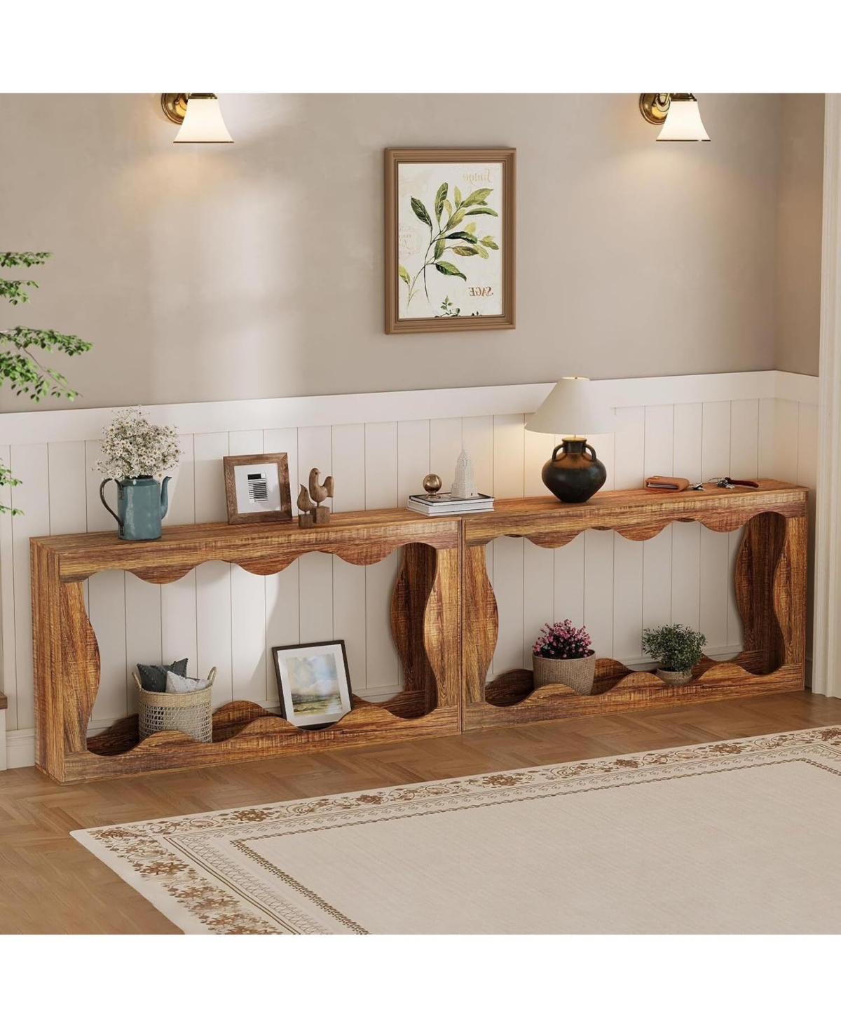 Gaomon 63" Brown Console Table with Storage, Narrow Sofa for Entryway, Hallway or Behind Couch