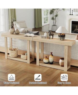 46.26" Wood Console Table with Storage, Narrow Sofa Table with Open Shelf, Long Behind Couch Table for Entryway Hallway, Natural