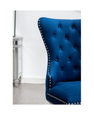  Contemporary Tufted Velvet Chair with Nailhead Trim, Set of 2, Blue