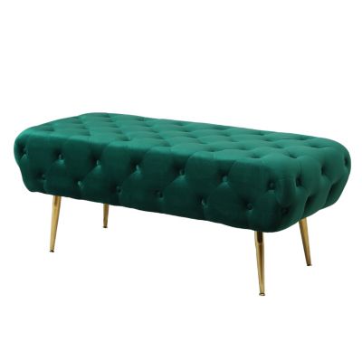 Velvet Button Tufted Bench with Gold Metal Legs