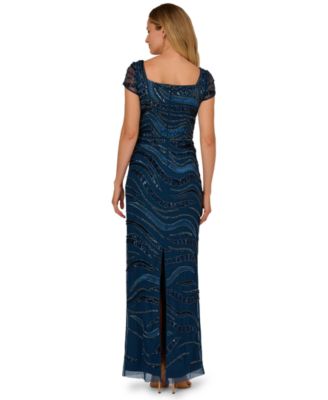 Women's Beaded Column Square Neck Gown