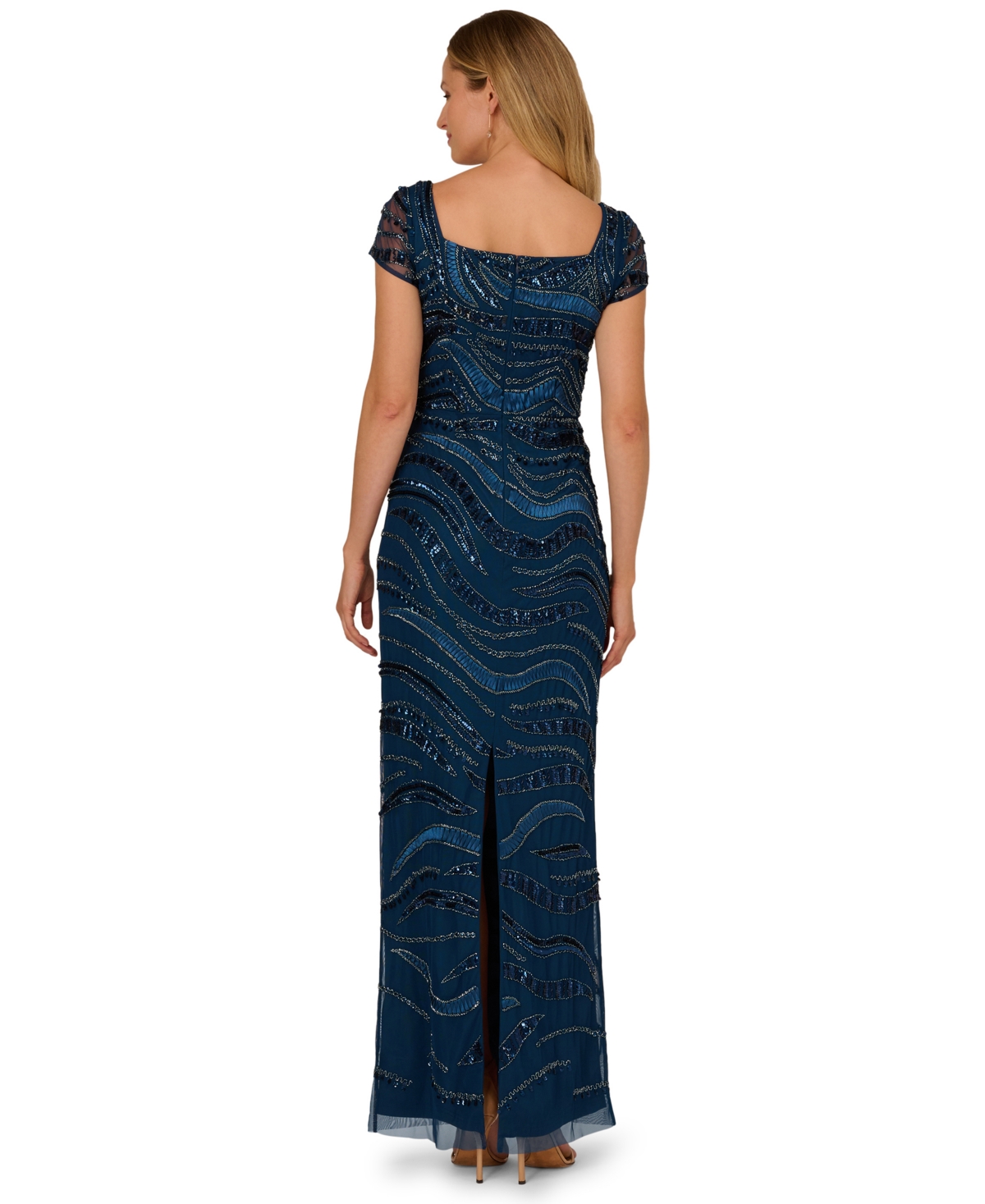 Adrianna Papell Women's Beaded Column Square Neck Gown