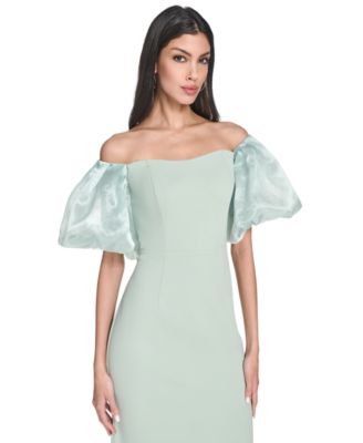 Women's Off-The-Shoulder Organza Puff-Sleeve Gown