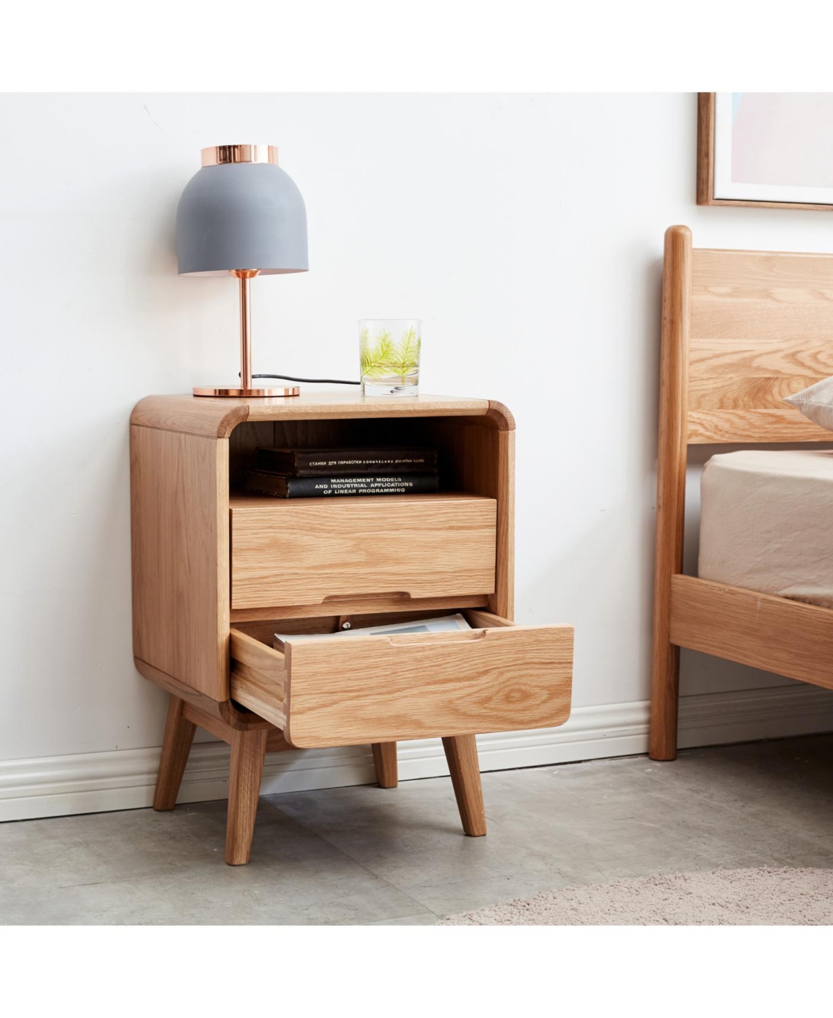 Streamdale Furniture Pure Solid Wood Bedside Cabinet Modern Simple Nightstands Oak Nordic Storage Cabinet