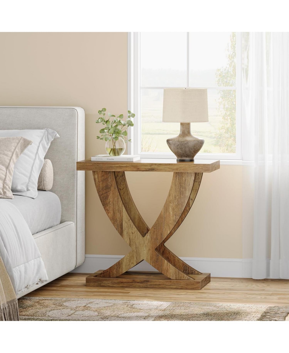 Tribesigns Wood End Side Table for Living Room, Night Stand for Bedroom with Cross Fishtail Support, Easy Assembly