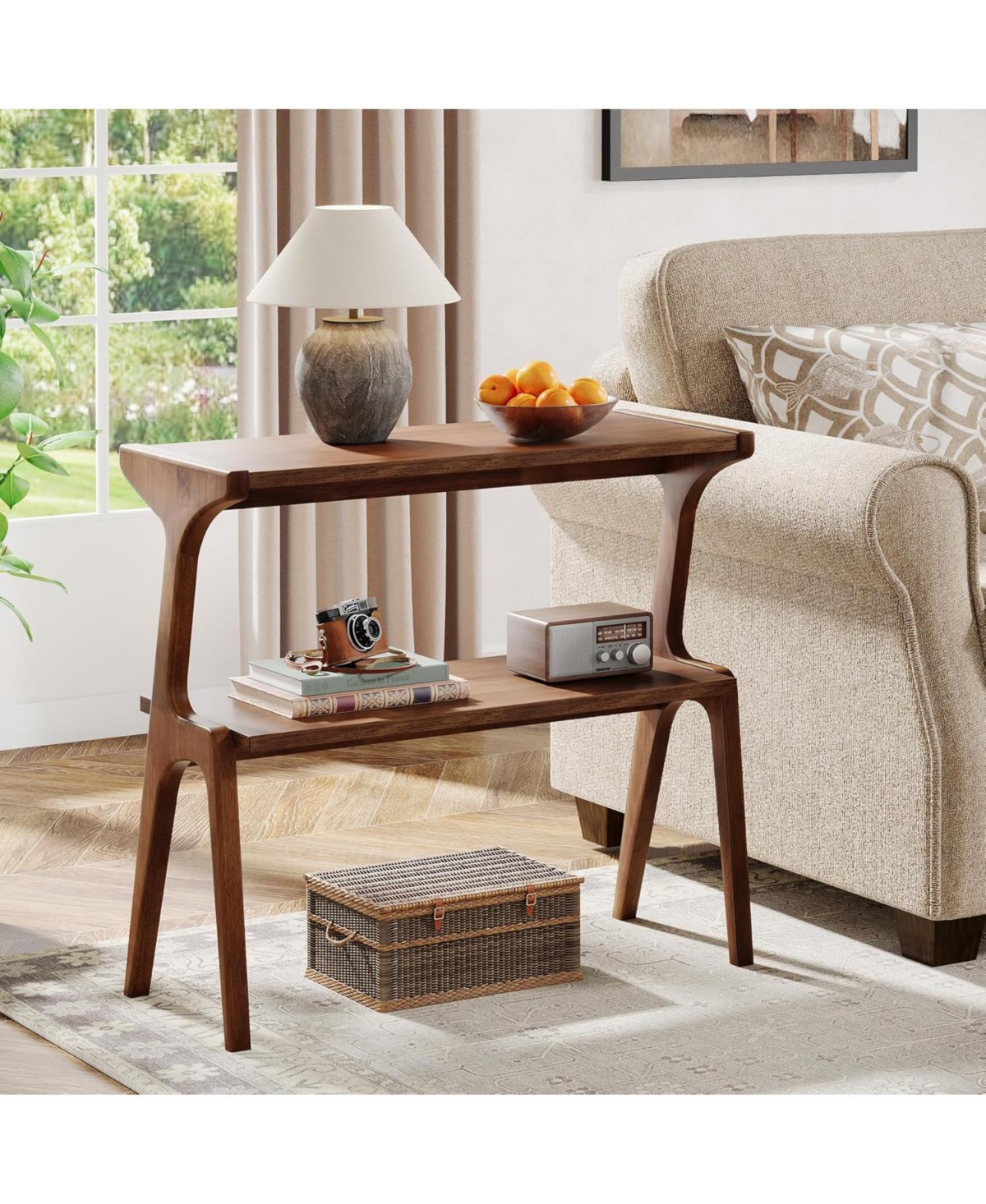 Tribesigns Solid Wood Side Table, 2-Tier Farmhouse Couch Side Table, Rustic Brown