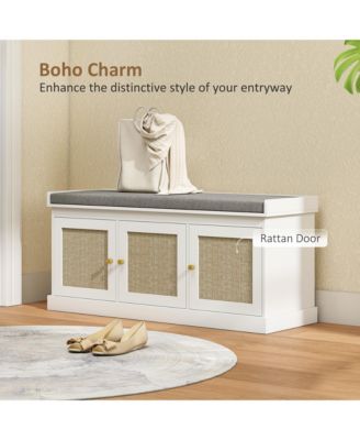 Shoe Bench with Rat Doors, Cushion, Entryway Shoe Storage,