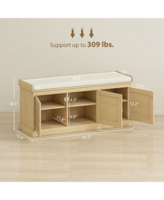 Shoe Bench with Rat Doors, Cushion, Entryway Shoe Storage,