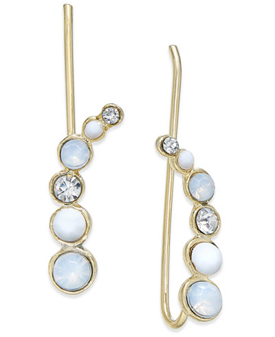 INC International Concepts Gold-Tone White Bead and Crystal Ear Climbers, Only at Macy's