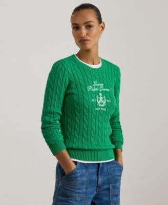 Women's Embroidered-Crest Cable-Knit Sweater