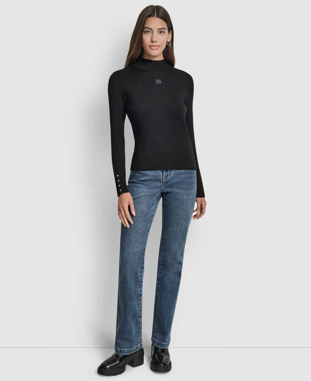 Dkny Jeans Women's Rib Long Sleeves Slim Fit Sweater