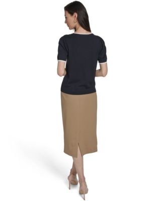 Women's Short-Sleeve Tipped Sweater