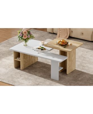 Set of 2 Farmhouse Rectangular Nesting Coffee Tables with Wood Finish for Living Room