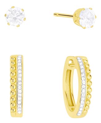 And Now This - Cubic Zirconia in 18k Silver and Gold Plated Hoop and Stud Earrings, 2-Piece Set