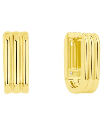 18k Gold Plated Brass Ribbed Oblong Huggie Hoops Earrings, Macy's Exclusive