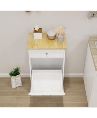White E1 MDF Trash Cabinet with Tilt Out Design for Kitchen Island Laundry Box and Recycling Use